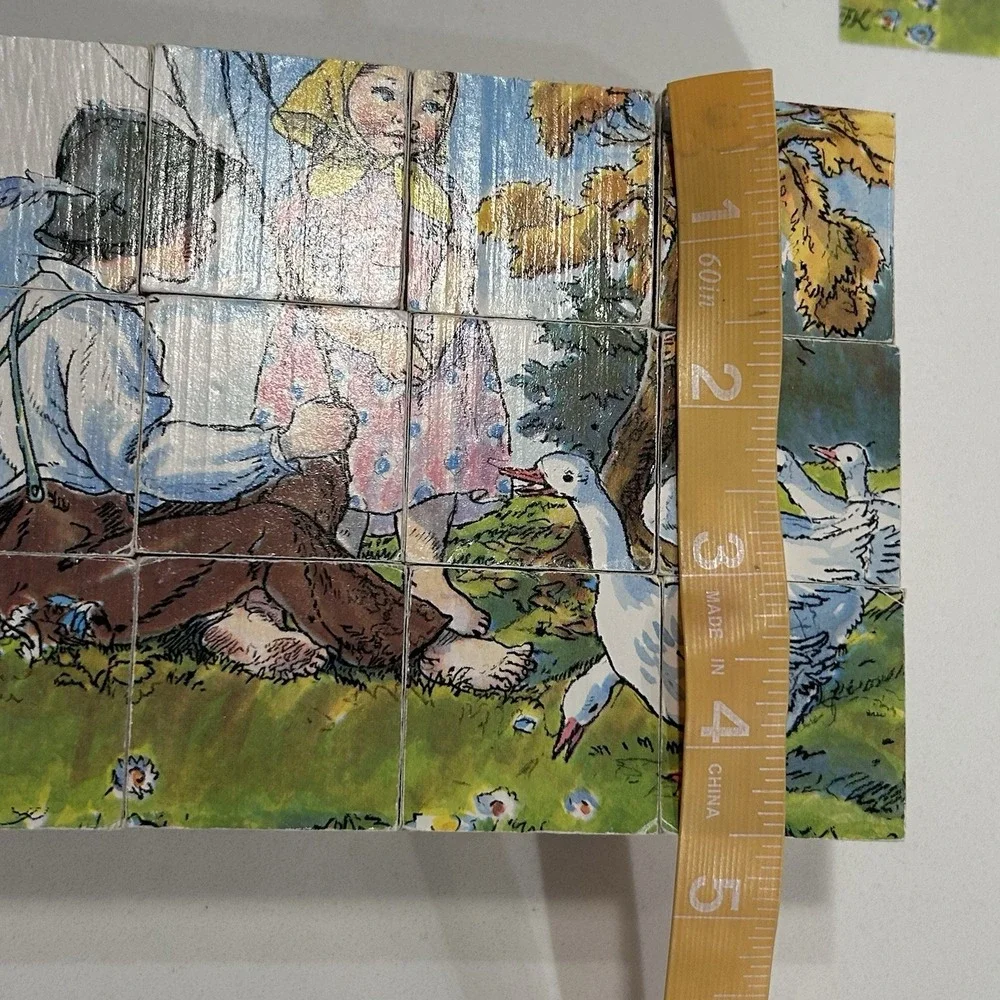 Vtg Czech Wood Block Puzzle 12 Cubes 6 Puzzles Artist Marie Fischerova Kvachova